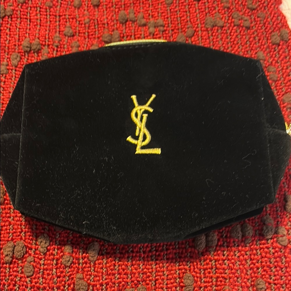 Yves Saint Laurent Black Velvet Cosmetic Pouch with Gold Logo